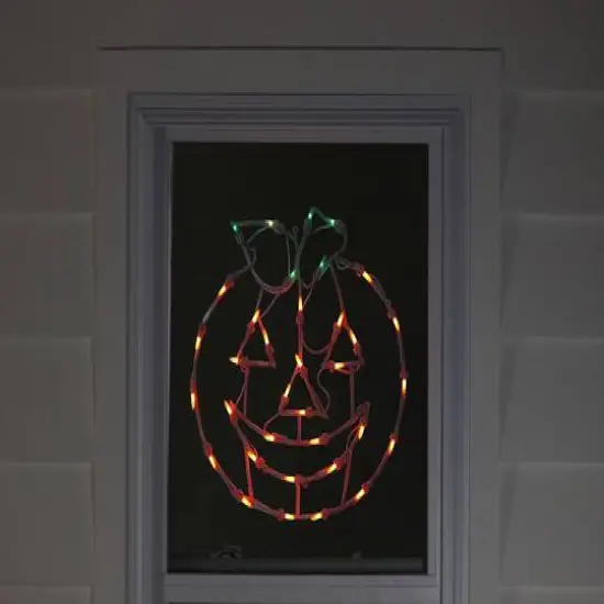 14" Lighted Jack-O-Lantern Halloween Double Sided Window Silhouette Decoration {5}