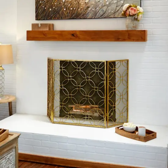 Gold Metal Contemporary Fireplace Screen {7}