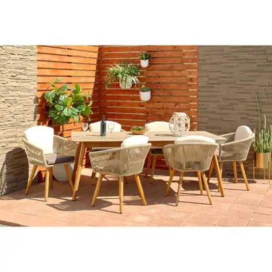 Light Brown Modern Outdoor Dining Chair Set {12}