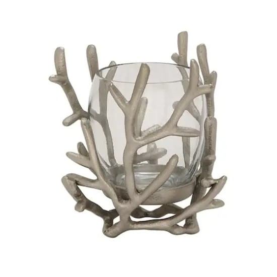 6" Silver Aluminum Coastal Candle Holder {3}