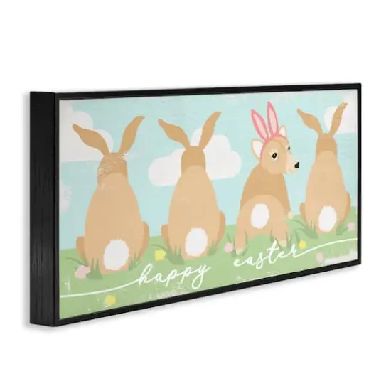 Stupell Industries Happy Easter Sentiment Bunny Tails Funny Corgi Dog Framed Giclee Art Black {4}