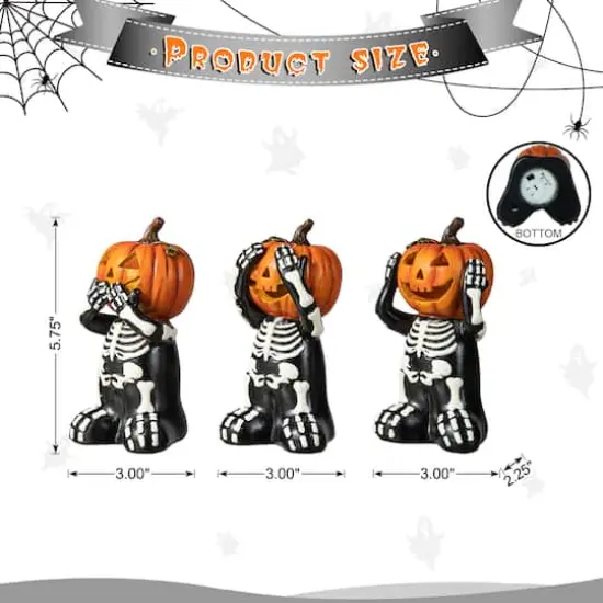 Glitzhome&reg; 5.75" Halloween Skeleton Pumpkin Table D&eacute;cor Set {9}