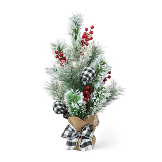 Glitzhome&reg; 21" Flocked Pine & Berries Table Tree {1}