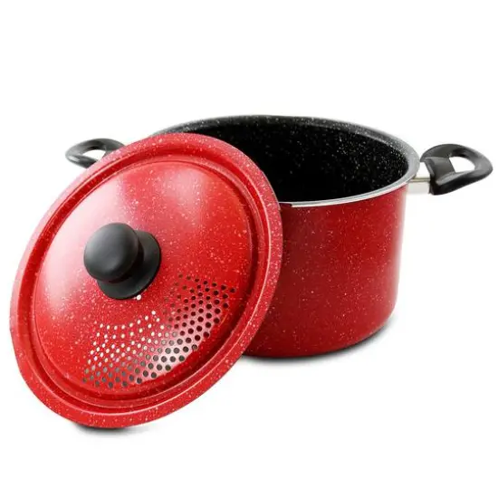 Gibson Home&reg; Granita 6qt. Red Speckle Aluminum Pasta Pot with Strainer Lid {6}