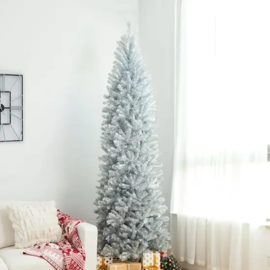 9ft. Unlit Silver Tinsel Artificial Christmas Tree {4}