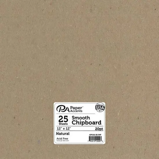 PA Paper&trade; Accents Natural 12" x 12" 20pt. Smooth Chipboard, 25 Pieces {1}