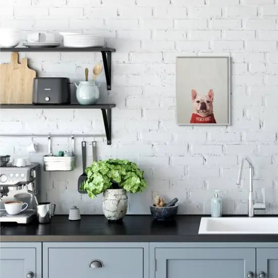 Stupell Industries French Bulldog in French Roast T-Shirt Wall Art in Gray Frame {3}