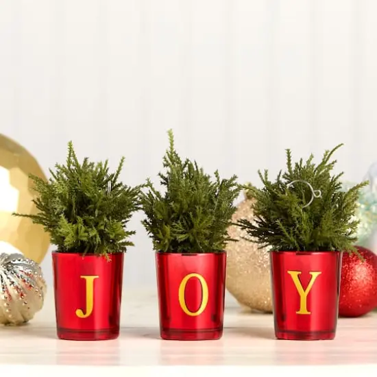 8" Christmas Joy Tabletop Votive Card Holder Set {3}