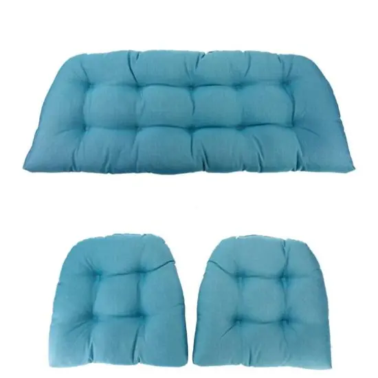 3 Piece Wicker Furniture Cushion Set Blue {4}