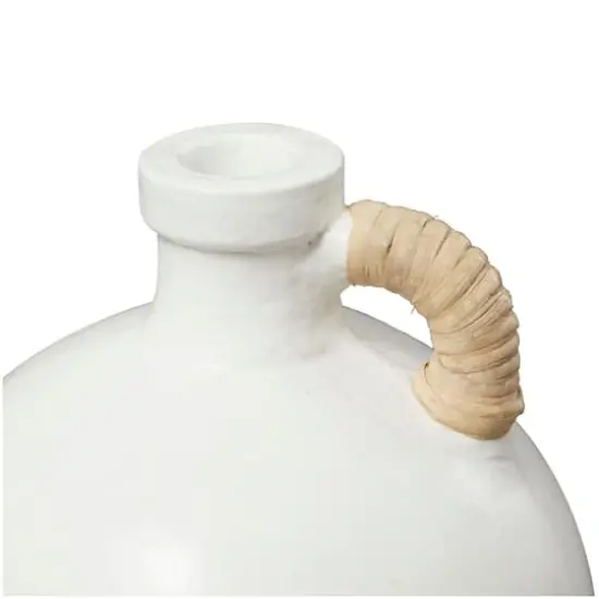 11" White Ceramic Jug Inspired Vase with Rattan Wrapped Handle {4}