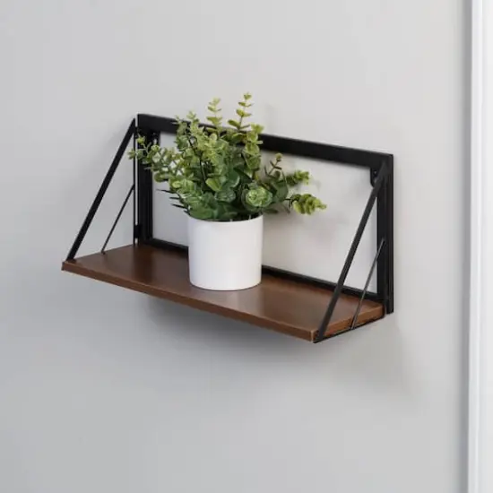 Honey Can Do Small Walnut Mid Century Modern Wall Mounted Shelf {5}