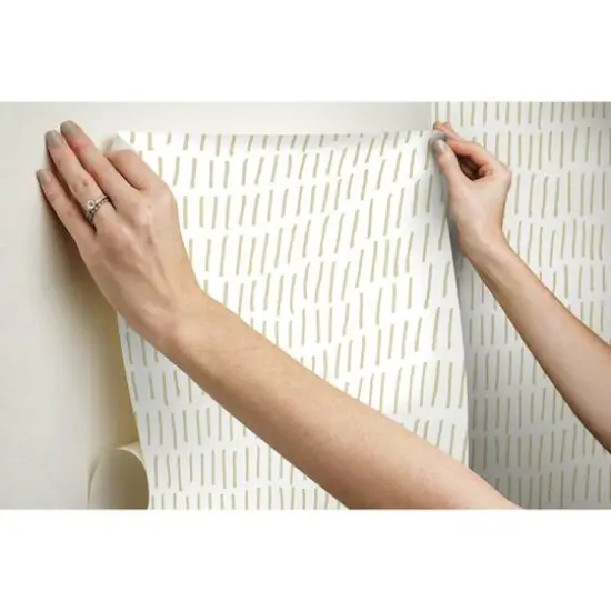 RoomMates Tick Marks Peel & Stick Wallpaper Gold and White {13}