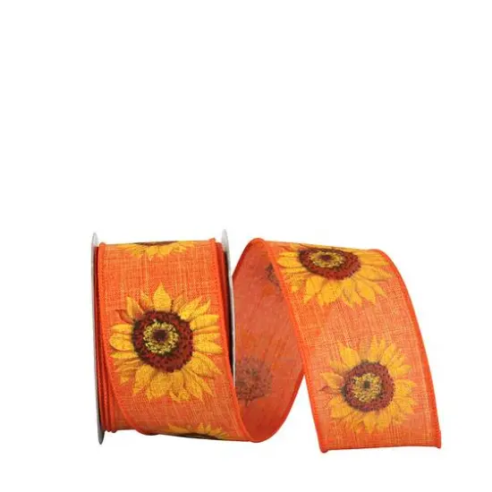Reliant 2.5" x 10yd. Linen Wired Sunflower Ribbon Natural {2}