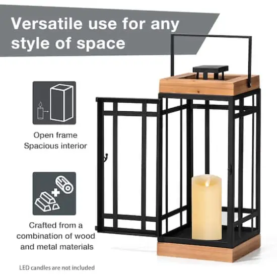 Glitzhome&reg; Black Modern Square Metal & Wood Lanterns Set {5}