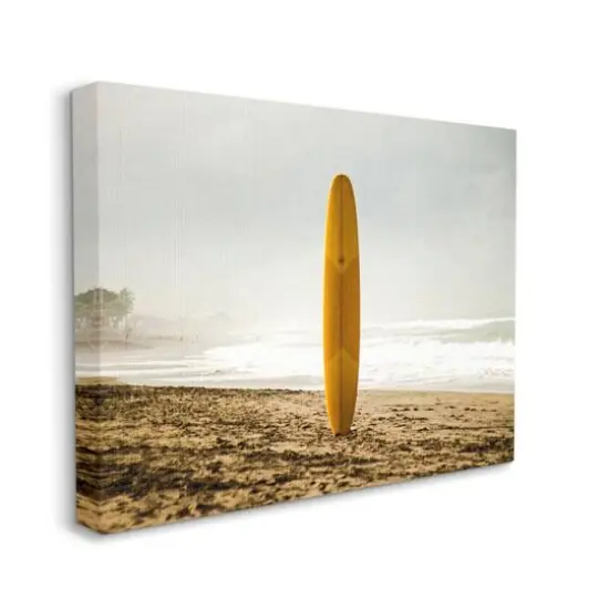 Stupell Industries Yellow Surfboard in Sand Canvas Wall Art {1}