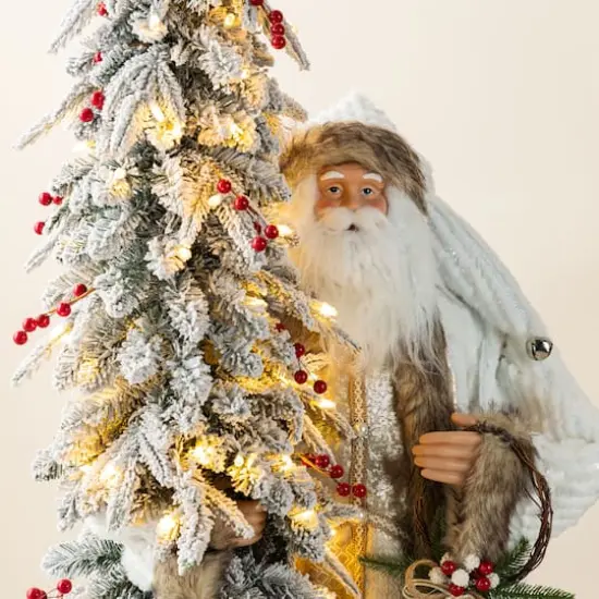 Glitzhome® 4FT Oversized Christmas Woodland Santa with 5FT Lighted Flocked Artificial Christmas Tree {4}