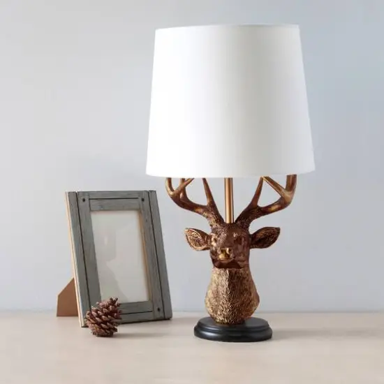 Simple Designs&trade; 17" Copper Deer Antler Table Lamp with White Shade {5}
