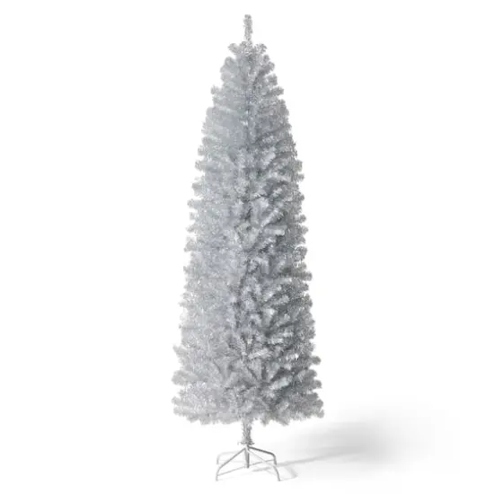 7.5ft. Unlit Silver Pencil Tinsel Artificial Christmas Tree {1}