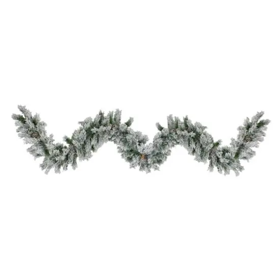 9ft. White & Green Flocked Angel Pine with Pinecones Garland {4}