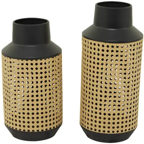 Brown Metal Open Weaved Inspired Vase Set of 2 14", 12" {5}