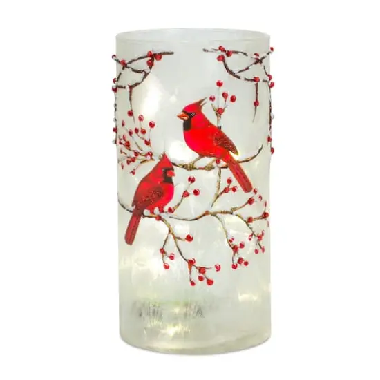 8" Cardinal Glass Candle Holder Set {1}