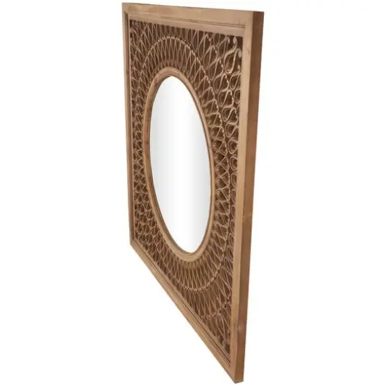 40" Brown Wood Framed Wall Mirror with Carved Scroll Pattern {6}