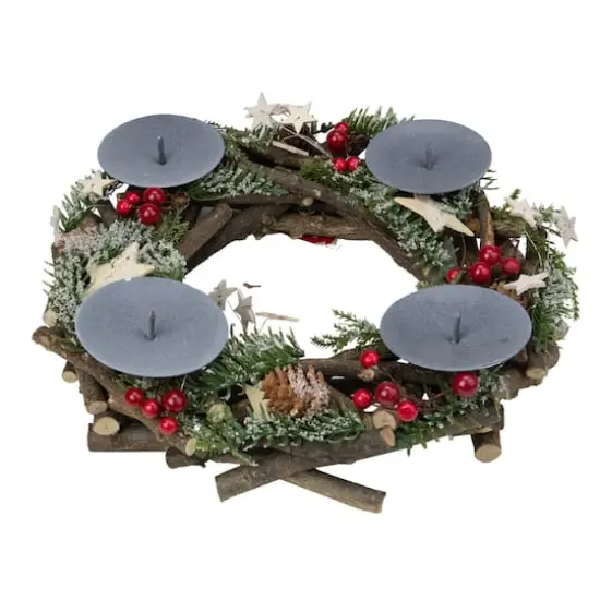 12" Pinecones & Berries with Stars Christmas Votive Candle Holder {3}