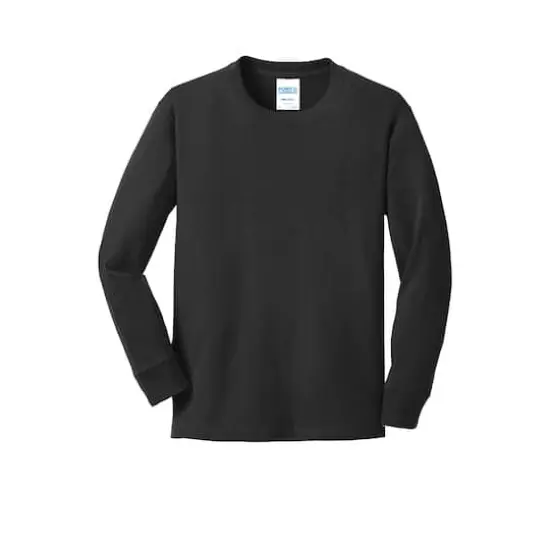 Port & Company&reg; Youth Long Sleeve Core Cotton T-Shirt Jet Black {1}