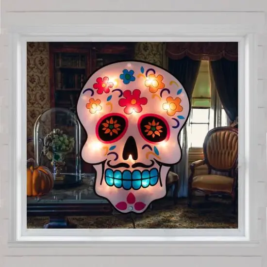 Lighted Day of the Dead Sugar Skull Window Silhouette {3}