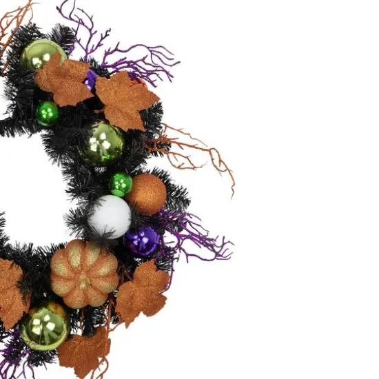 24'' Unlit Jack-O-Lantern in Witches Hat Halloween Pine Wreath {4}