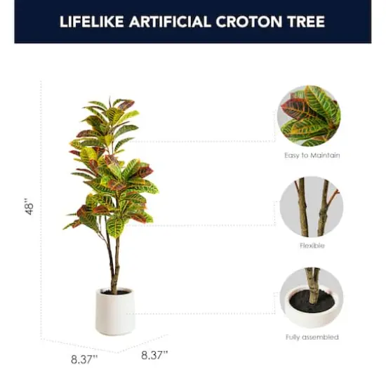 American Art Decor 4ft. Realistic Artificial Croton Tree in White Pot {5}
