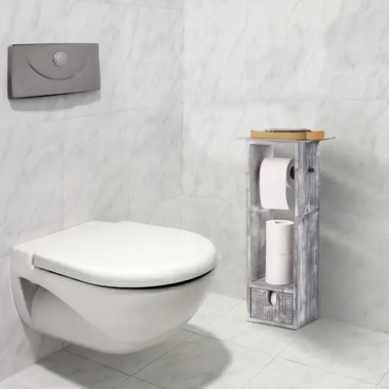 Rustic White Toilet Paper Dispenser with Storage & Drawer {6}