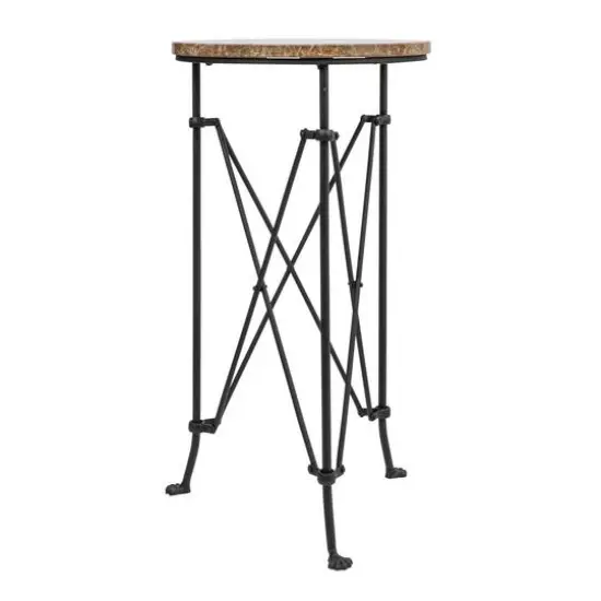 Hello Honey&reg; 2ft. Tan Marble Top Modern Round Metal Accent Table {6}