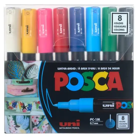 Uni Posca PC-1M 8 Color Extra-Fine Tapered Tip Paint Marker Set {4}