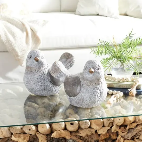 13" Gray Stone Country Bird Garden Sculpture Set {14}