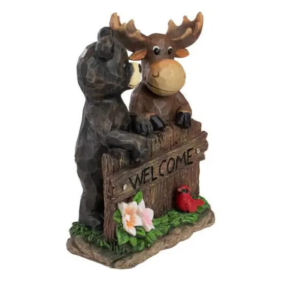 9.5" Black Bear & Moose Welcome Outdoor Garden Statue {6}