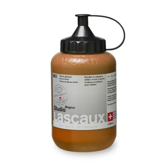 Lascaux Studio Acrylic Paint, 500mL 963 Burnt Sienna {4}