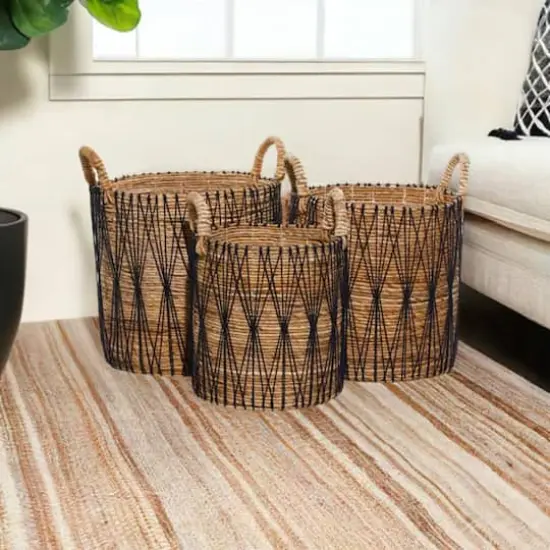 Brown Banana Leaf Storage Basket Set {1}