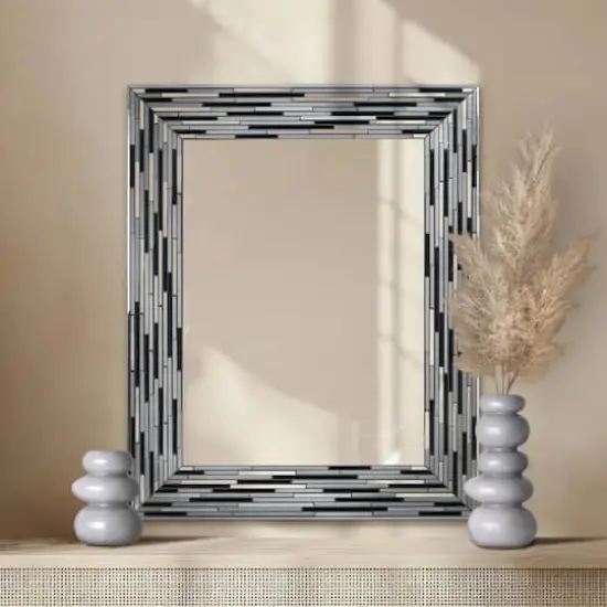 Head West Frameless Reeded Mosaic Printed Wall D&eacute;cor Mirror Black {4}