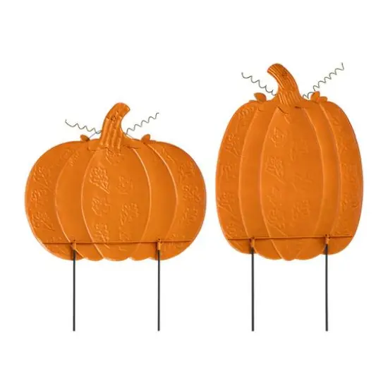 Glitzhome&reg; 2ft. Fall Metal Embossed Glitter Pumpkin Yard Stake, 2ct. {7}