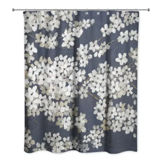 White Blossoms on Navy Shower Curtain {3}
