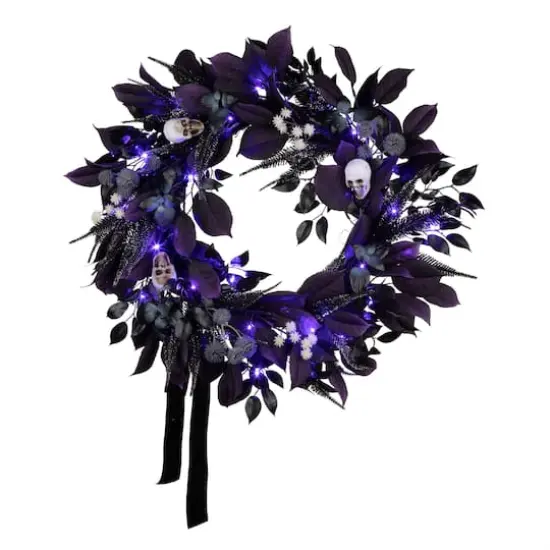 26" Floral Mini Skulls Pre-Lit LED Wreath {1}