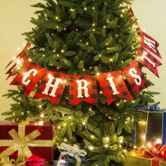 Glitzhome&reg; 8.75ft. Merry Christmas Plaid Banner Garland  {3}