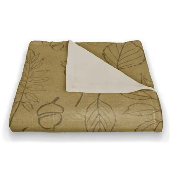 Mustard Yellow Fall Leaf Patterned Coral Fleece Blanket {3}