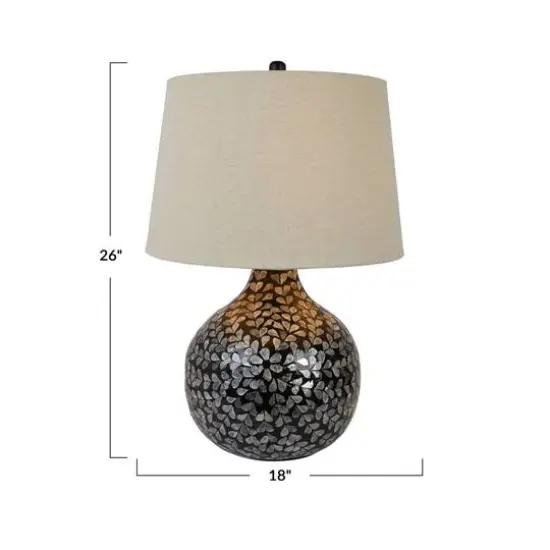 Hello Honey® 26" Multicolor Capiz Sphere Table Lamp with Floral Design and Linen Shade {5}