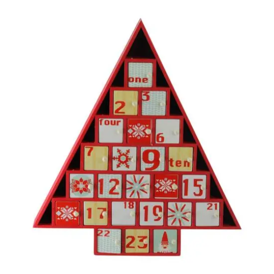 14.5" Red Tree Shaped Christmas Advent Calendar Decoration {1}