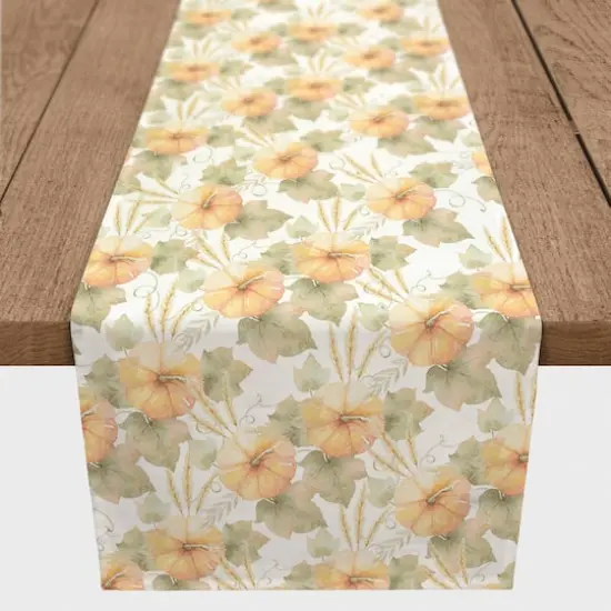 72" Watercolor Pumpkin Polyester Twill Table Runner {4}
