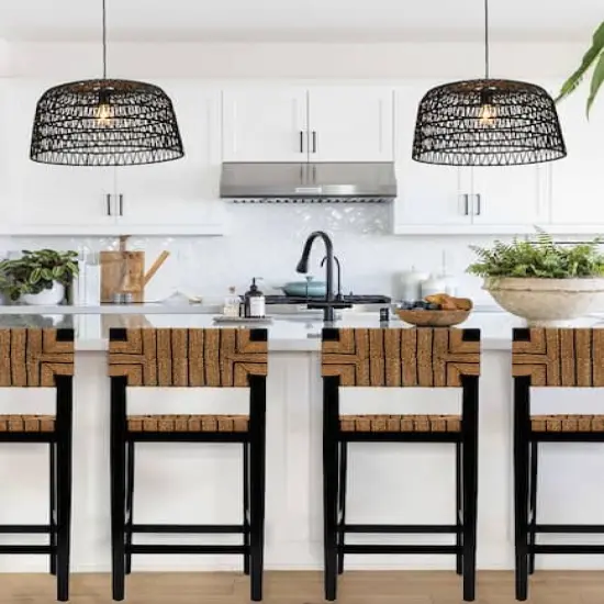 Hello Honey&reg; 19.5" Charcoal Gray Woven Pendant Lamp {5}