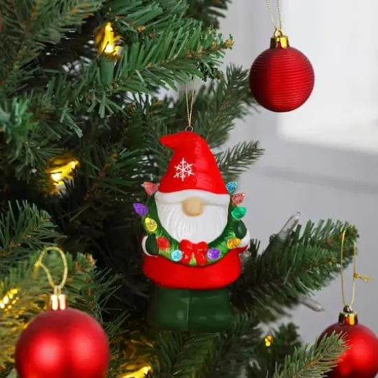 Ceramic LED Gnome with Wreath Ornament {3}