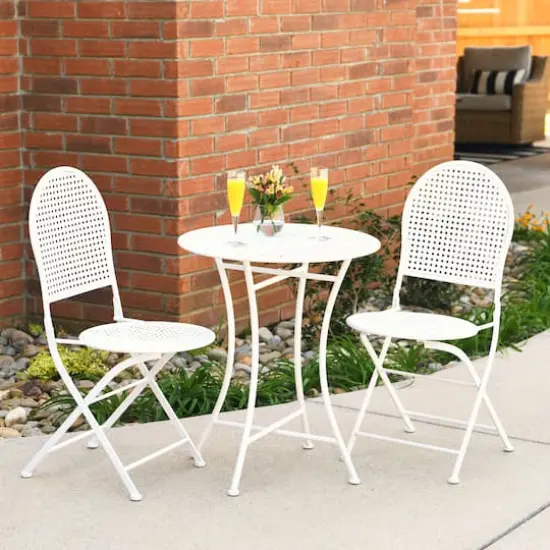 Hello Honey&reg; Metal Cane Outdoor Bistro Patio Set White {3}